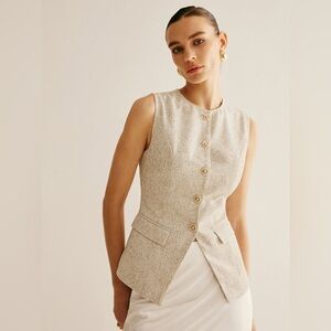 Commense $48 Retail Elegant Breasted Piping Split Vest in Beige Size XS